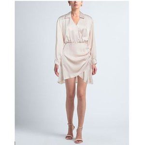 NWT made in italy VANESSA SCOTT satin ivory long sleeve short dress, size L